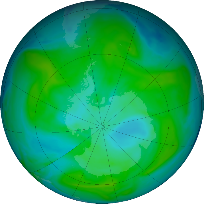 Antarctic ozone map for 07 January 2018